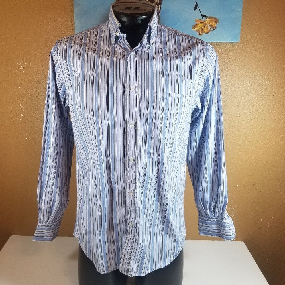 Paul Shark Striped Blue Men Dress Shirt Size 39